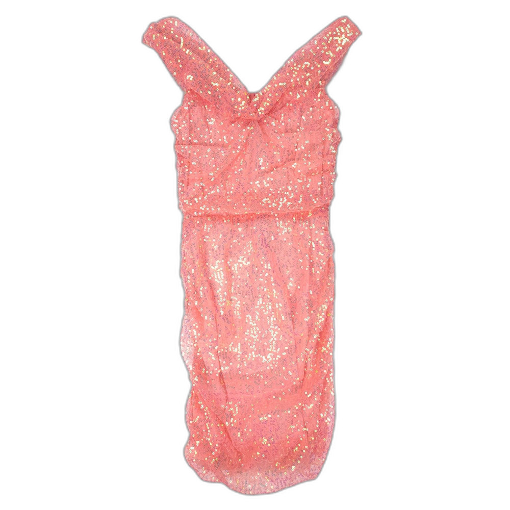 NEW Lucy in The Sky Iridescent Sequin Off Shoulder Dress Coral Sequin Y2k Fairy